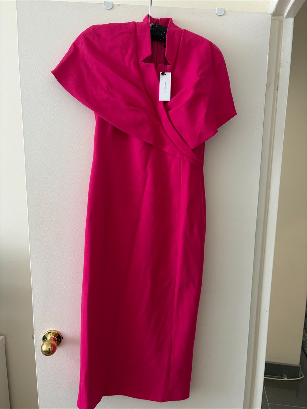 Karen Millen Fuchsia Midi Dress with Capelet Detail